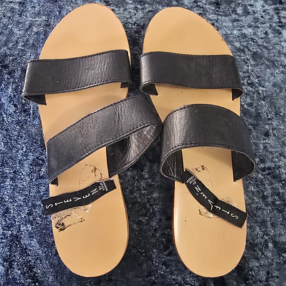 Steven By Steve Madden Black Leather Sandals Size 10